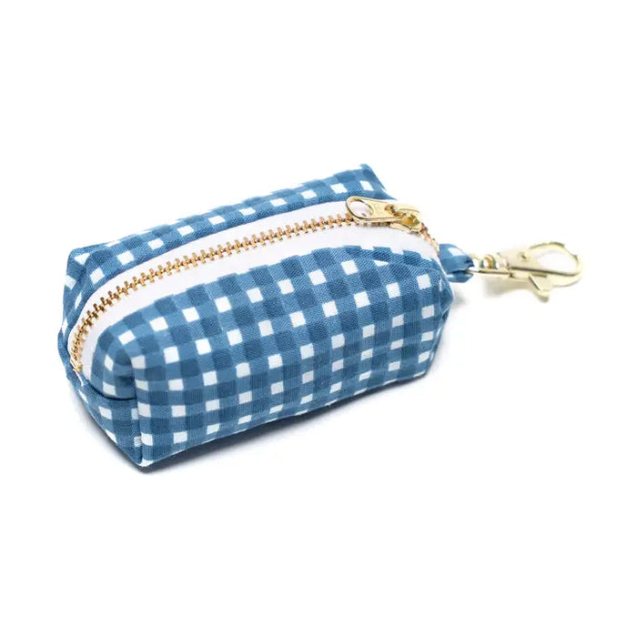 Pochette sac à crotte Coton - Vichy bleu - The Paws