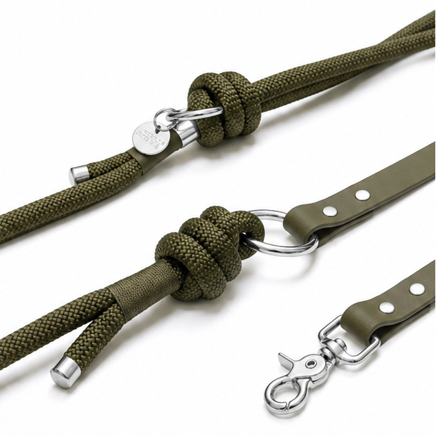 Laisse mains libres corde x Biothane Kaki - 19mm - Atelier Markiz
