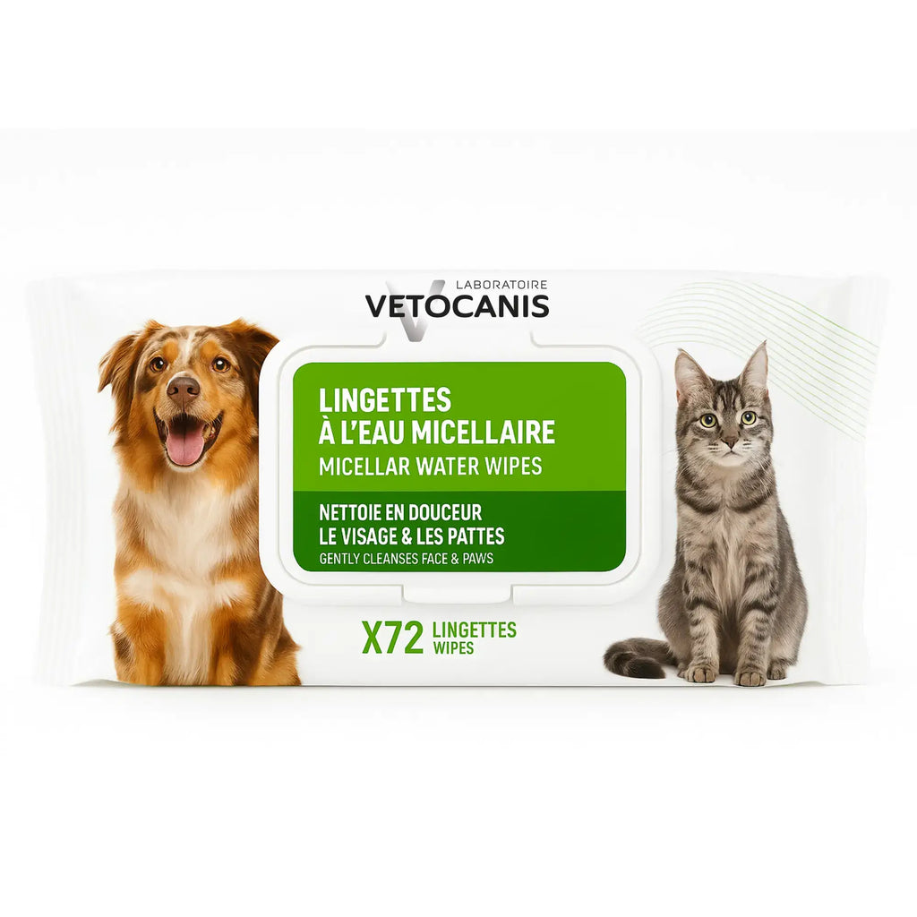 Lingettes micellaires x72 chien et chat - Vetocanis