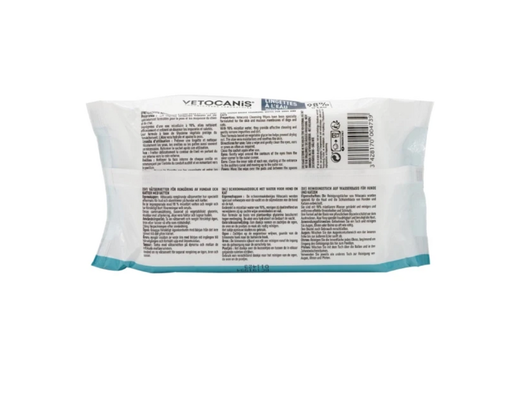 Lingettes micellaires x72 chien et chat - Vetocanis