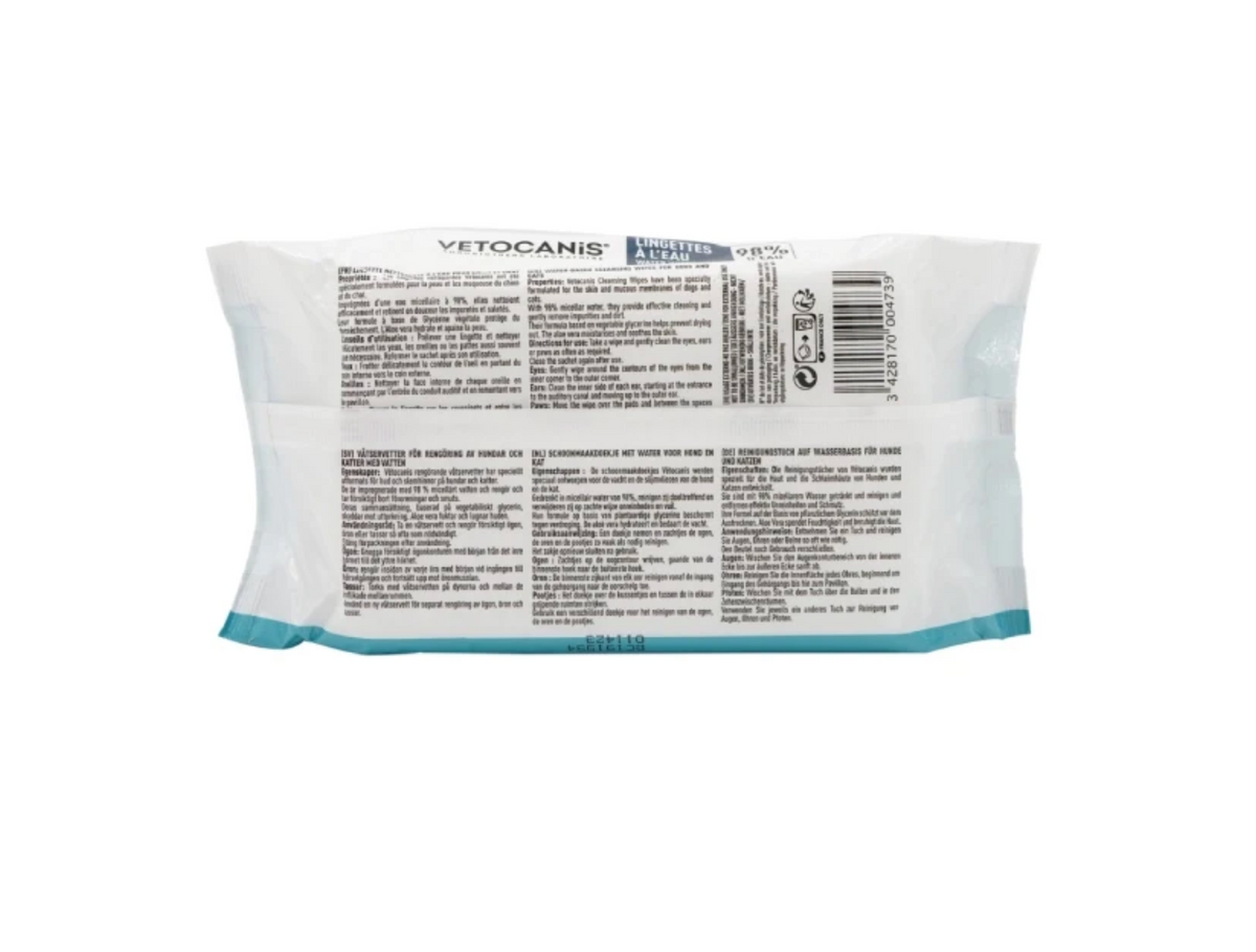 Lingettes micellaires x72 chien et chat - Vetocanis