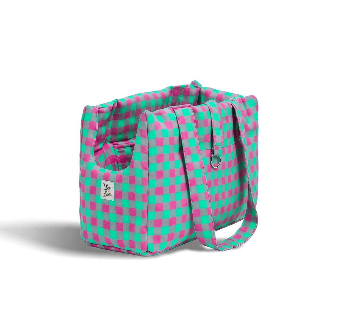 Sac de transport à carreaux L – Bleu et rose – Léo & Luna