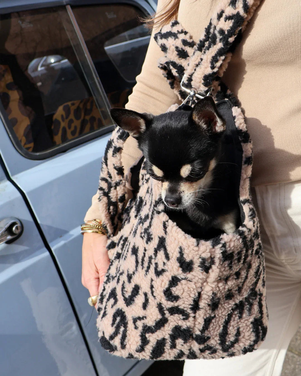 Sac de transport teddy - Léopard beige - The Dog Label