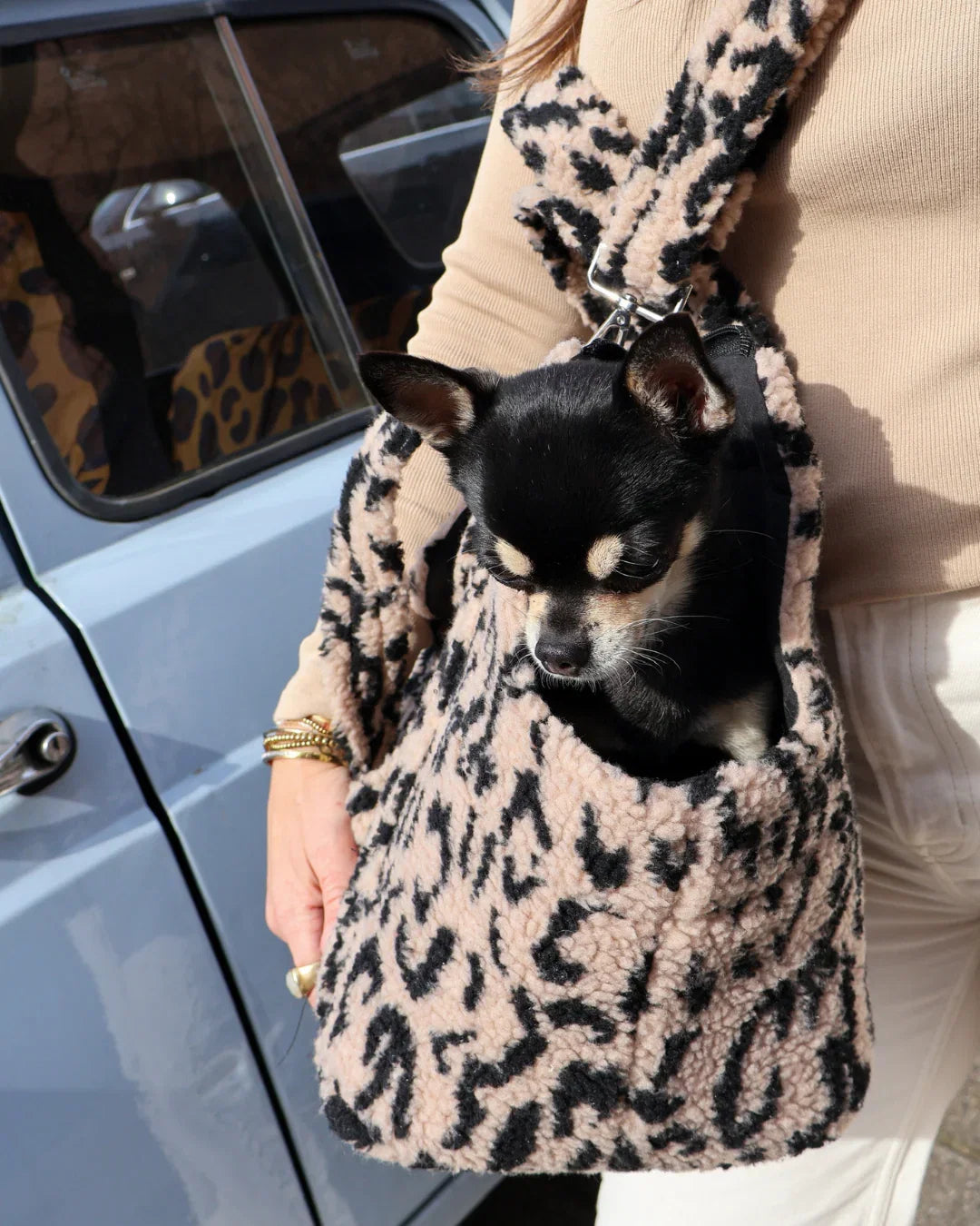 Sac de transport teddy - Léopard beige - The Dog Label