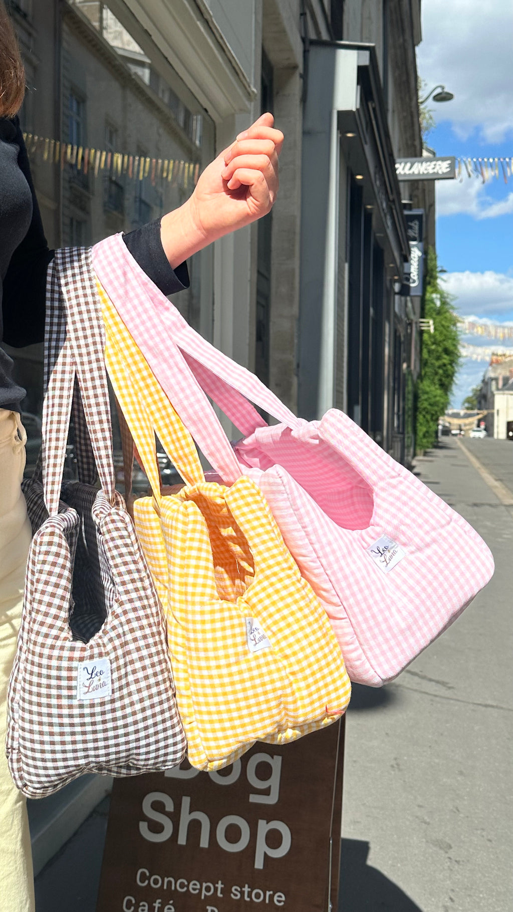 Sac de transport M – Vichy rose  – Léo & Luna