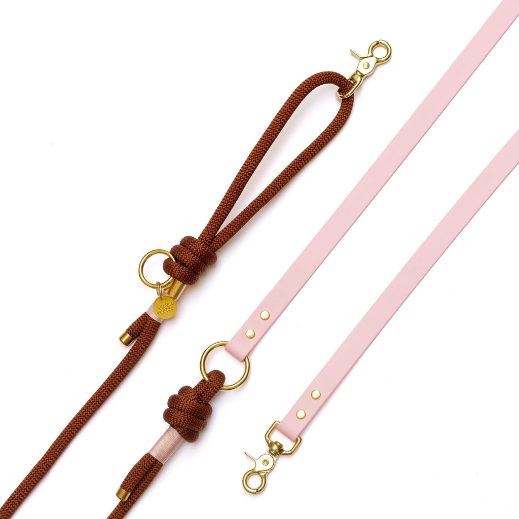 Laisse mains libres corde x Biothane Rose et Marron - 19mm - Atelier Markiz